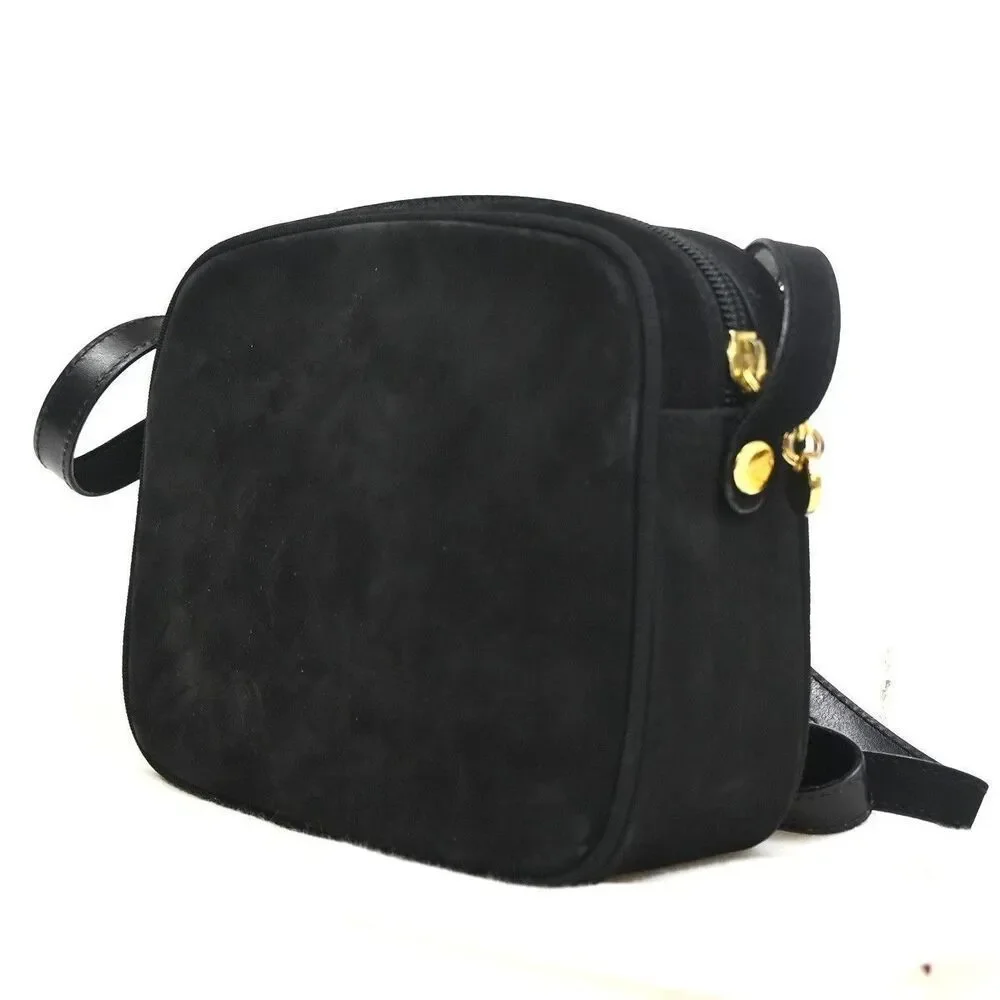 SALVATORE FERRAGAMO Vara Shoulder Crossbody Bag Suede Leather Black